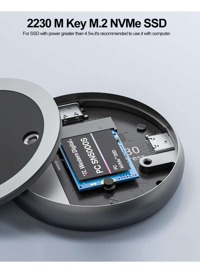 حاوية NVMe مغناطيسية، علبة SSD M.2 2230 مع محول USB C 3.2 Gen2 بسرعة 10Gbps، تدعم MagSafe وشحن سريع بقوة 100W، متوافقة مع iPhone 15 16 Pro Max Android MacBook رمادي مربع - Image 3